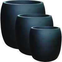 Terrace Black Matt Outdoor Indoor Planter Unique 2020 Decorative Round PotSet FRP Flower Vase for Hotels, Malls, Offices